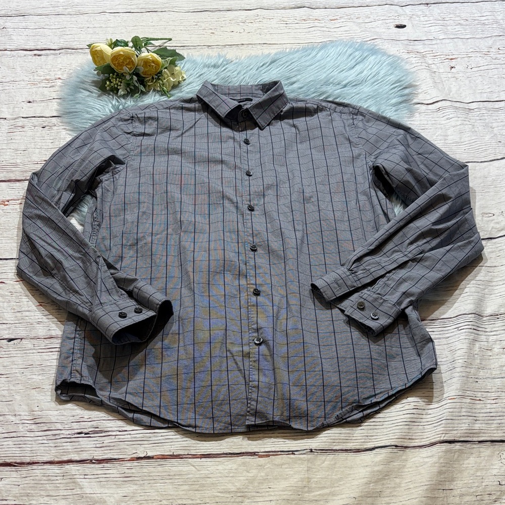 Theory Button Down Shirt Murrary Houndstooth Grid Plaid Check Shirt sz L